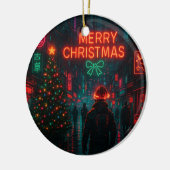 Awesome cyberpunk Christmas street Keramisch Ornament (Links)