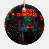 Awesome cyberpunk Christmas street Keramisch Ornament (Achterkant)