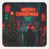 Awesome cyberpunk Christmas street Vierkante Sticker (Voorkant)