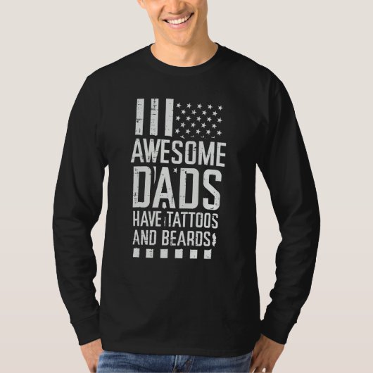 Awesome Dads Tattoos Beards US Flag Fathers Day Pa T-shirt (Voorkant)