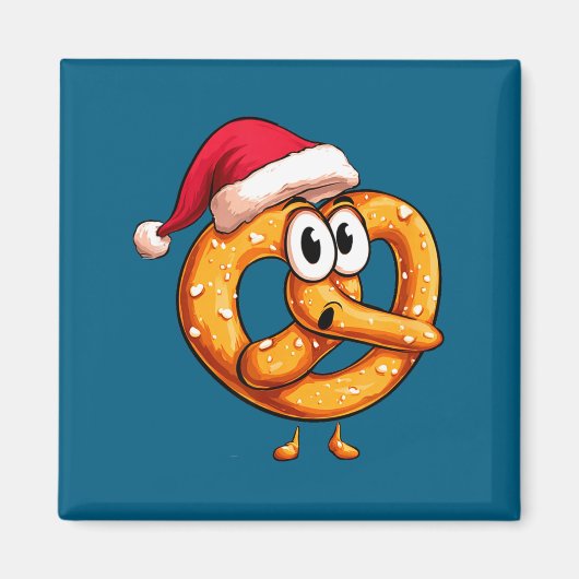 Awesome Festive Pretzel With Santa Claus Hat Costu Magneet (Voorkant)
