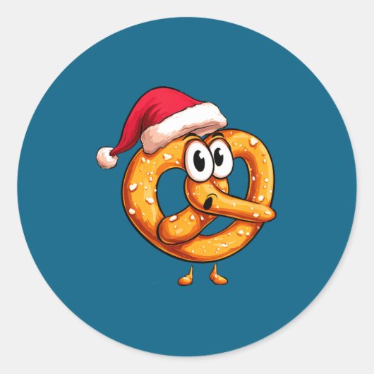 Awesome Festive Pretzel With Santa Claus Hat Costu Ronde Sticker (Voorkant)