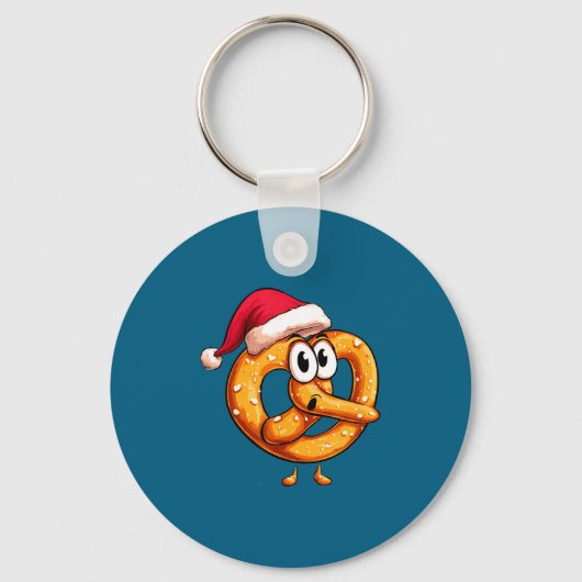 Awesome Festive Pretzel With Santa Claus Hat Costu Sleutelhanger (Voorkant)