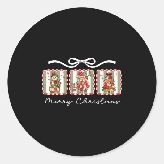 Awesome Patchwork Santa Merry Christmas Ronde Sticker (Voorkant)