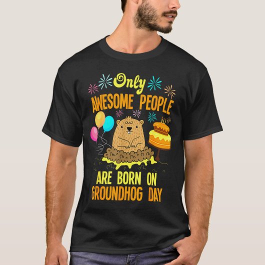 Awesome People Born On Groundhog Day Funny Anniver T-shirt (Voorkant)