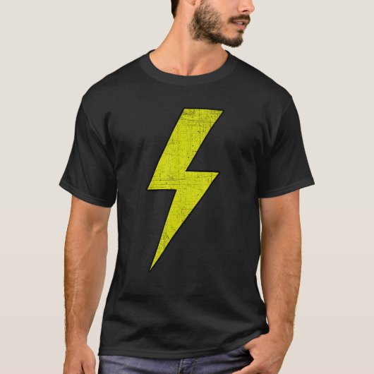 Awesome Retro Front & Back BLACK & YELLOW Lightnin T-shirt (Voorkant)