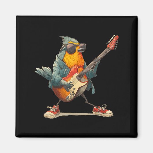 Awesome Robin Bird With Electric Guitar For Boys A Magneet (Voorkant)