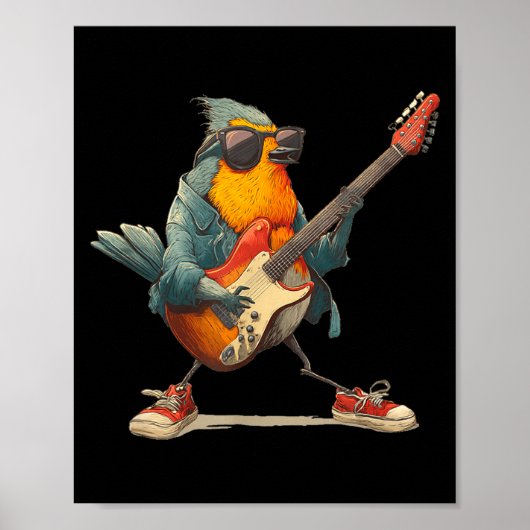 Awesome Robin Bird With Electric Guitar For Boys A Poster (Voorkant)