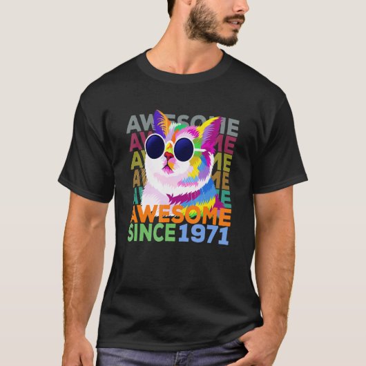 Awesome Since 1971 Cat 51st Birthday T-shirt (Voorkant)