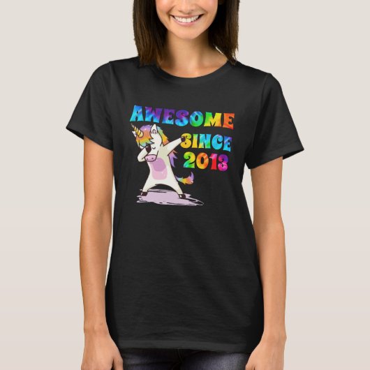 Awesome Since 2013 Dabbing Unicorn Tie Dye Age T-shirt (Voorkant)