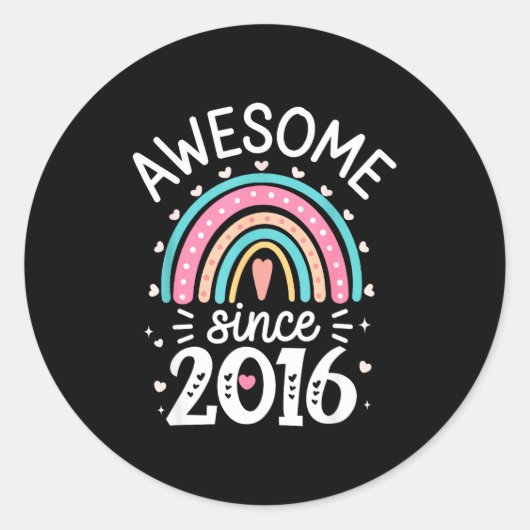 Awesome Since 2016 9th Birthday Rainbow Born In 20 Ronde Sticker (Voorkant)
