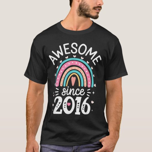 Awesome Since 2016 9th Birthday Rainbow Born In 20 T-shirt (Voorkant)