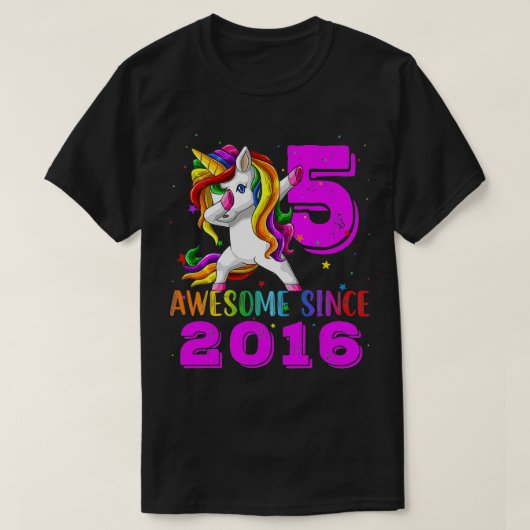 Awesome Since 2016 Rainbow Unicorn Dabbing 5th Bir T-shirt (Design voorkant)