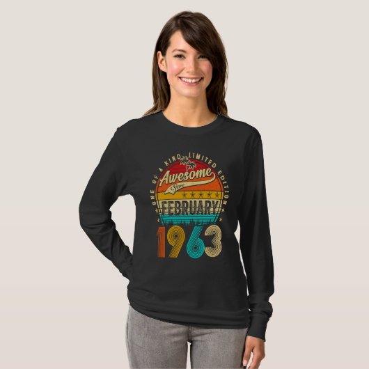 Awesome Since February 1963 60 Years Old 60th Birt T-shirt (Voorkant volledig)