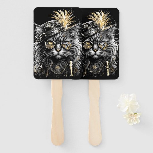 Awesome Steampunk Cat Handwaaier (Voorkant en achterkant)