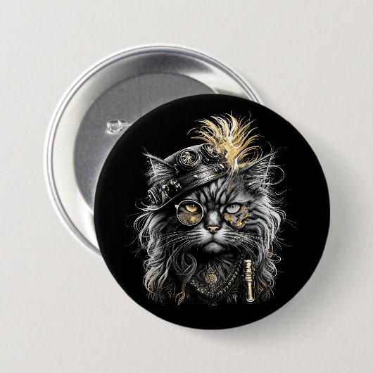 Awesome Steampunk Cat Ronde Button 7,6 Cm (Voorkant /achterkant)