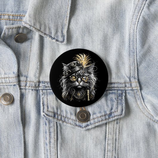 Awesome Steampunk Cat Ronde Button 7,6 Cm (In situ)