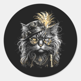 Awesome Steampunk Cat  Ronde Sticker
