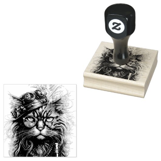 Awesome Steampunk Cat Rubberstempel (Gestempeld)
