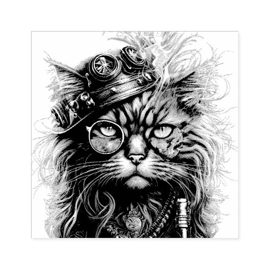 Awesome Steampunk Cat  Rubberstempel (Afrduk)
