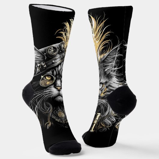 Awesome Steampunk Cat  Sokken (Gebogen)