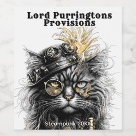 Awesome Steampunk Cat  Wijn Etiket
