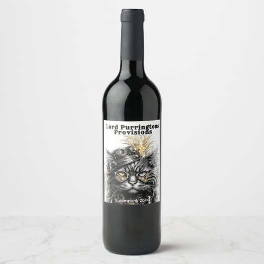 Awesome Steampunk Cat  Wijn Etiket (Voorkant)