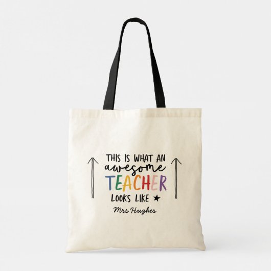 Awesome teacher modern typography rainbow gift tote bag (Achterkant)