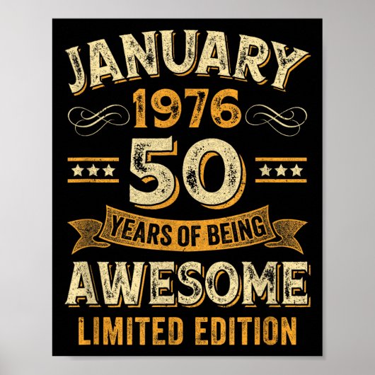 Awesome Vintage January 1976 50th Birthday  Poster (Voorkant)