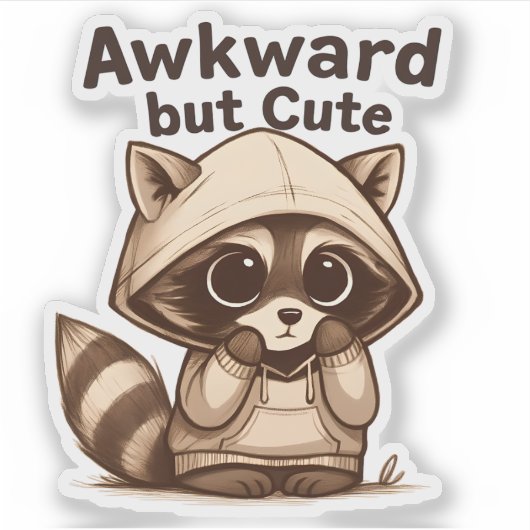 Awkward maar Schattige Raccoon Hoodie Sticker (Voorkant)