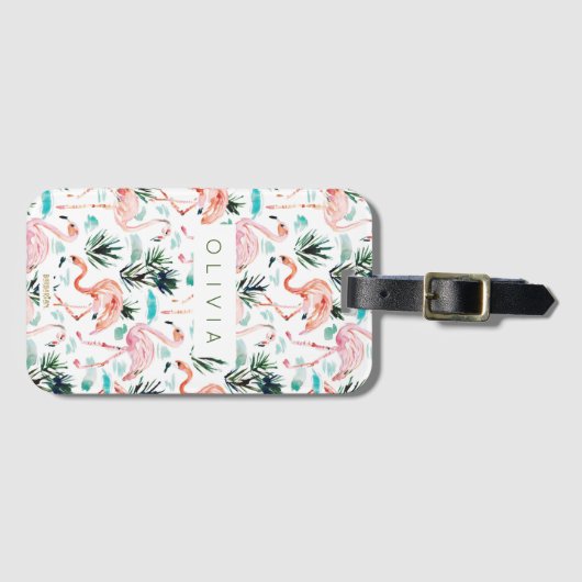 AWKWARRRD Waterverf Roze flamingos Aangepast Bagagelabel (Voorkant (horizontaal))