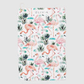 AWKWARRRD Waterverf Roze Flamingo's Golfhanddoek (Voorkant)