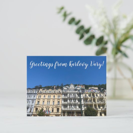 aWorld2Celebrate: Groeten uit Karlovy Vary! Briefkaart (Staand voorkant)