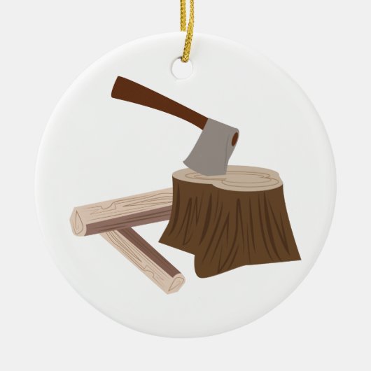 Ax in Stump Keramisch Ornament (Voorkant)