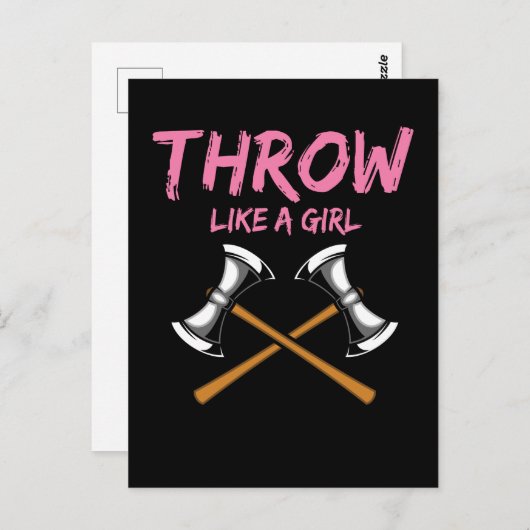Ax Thrower Girl Woodworking Ax Throwing Briefkaart (Voorkant / Achterkant)