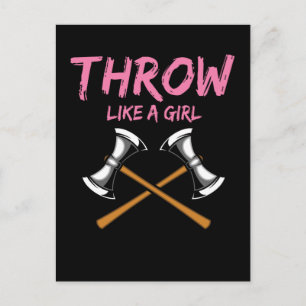 Ax Thrower Girl Woodworking Ax Throwing Briefkaart
