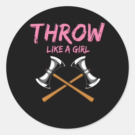 Ax Thrower Girl Woodworking Ax Throwing Ronde Sticker (Voorkant)
