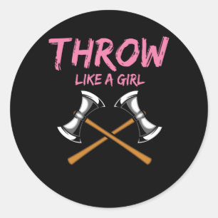 Ax Thrower Girl Woodworking Ax Throwing Ronde Sticker