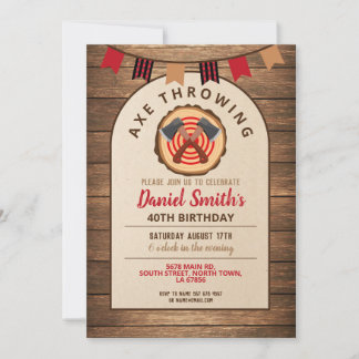 Ax Throwing Birthday Lumberjack Fun Wood Invite Kaart