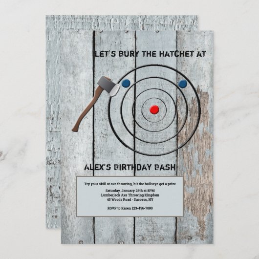 Ax Throwing Invitation Kaart (Voorkant / Achterkant)