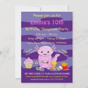 Axalotl Sleepover Party Invitation Kaart