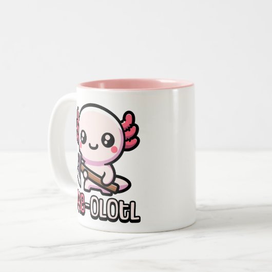 Axe-Olotl! Schattigee axolotl-pen Tweekleurige Koffiemok (Voorkant links)