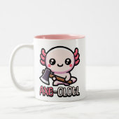 Axe-Olotl! Schattigee axolotl-pen Tweekleurige Koffiemok (Links)