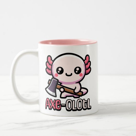 Axe-Olotl! Schattigee axolotl-pen Tweekleurige Koffiemok (Links)