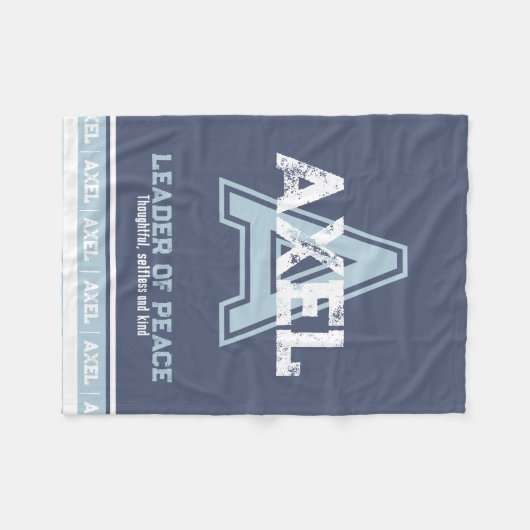 Axel-naam: sportmonogram blauw wit fleece deken (Voorkant (Horizontaal))