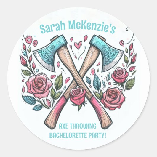 Axes & Roses - Bijlwerpen Bachelorette Party Ronde Sticker (Voorkant)