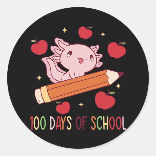Axolotl 100 dagen wrijving met potlood ronde sticker (Voorkant)
