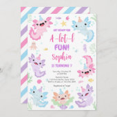 Axolotl Alotl Fun Birthday Party Invitation Kaart (Voorkant / Achterkant)