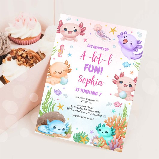 Axolotl Alotl Leuke Verjaardagsfeest Uitnodiging