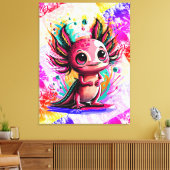 Axolotl Amphibian - Kleurrijke Schattigee Axolotl Canvas Afdruk (Insitu (Woonkamer))